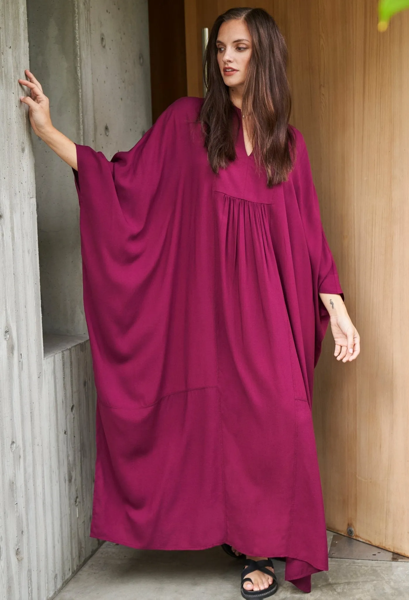 Burgundy Laurel Bib Front Caftan - Sale