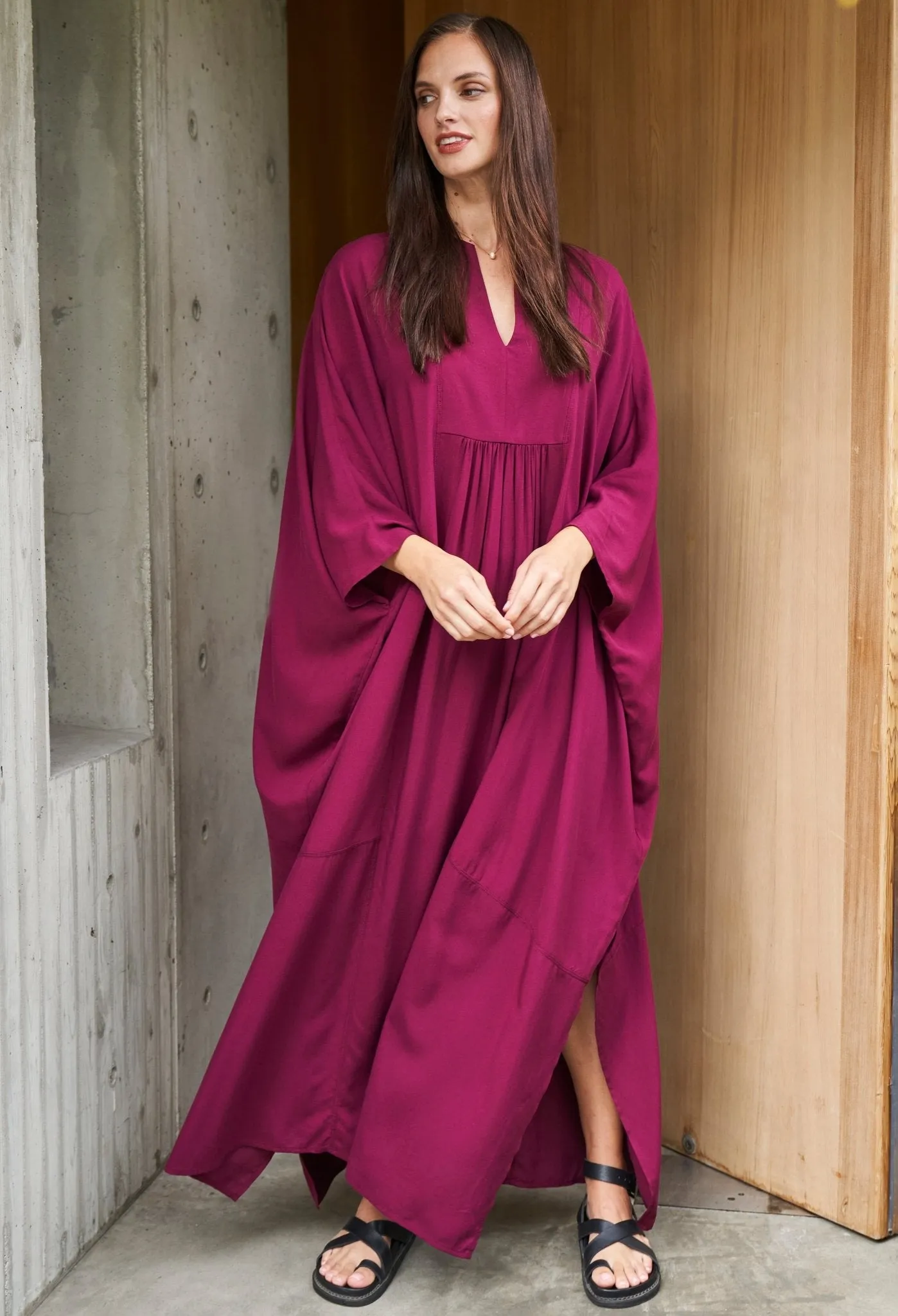 Burgundy Laurel Bib Front Caftan - Sale