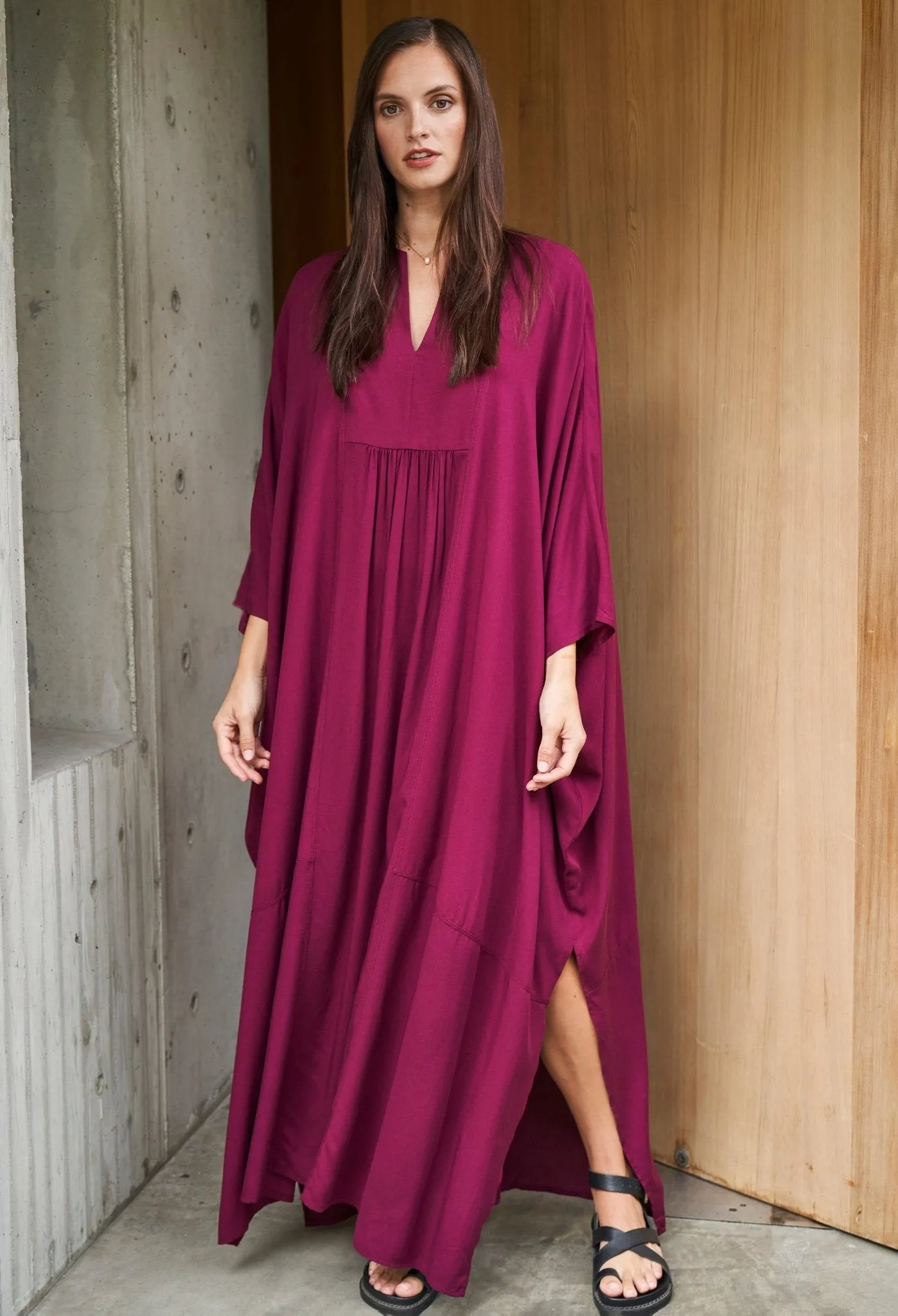 Burgundy Laurel Bib Front Caftan - Sale