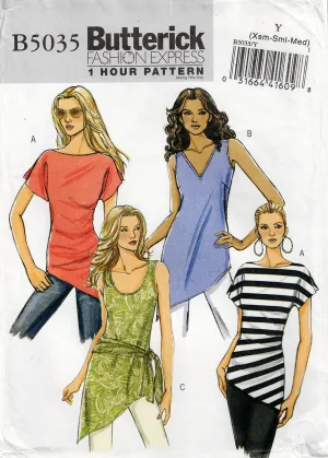 Butterick 5035 Womens EASY 1 Hour Stretch Knit Asymmetric Tunics & Sash Out Of Print Sewing Pattern Sizes XS-M or L-XL UNCUT Factory Folded