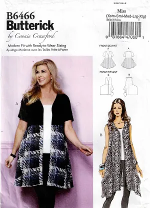 Butterick 6466 CONNIE CRAWFORD Womens Open Front Tunics Out Of Print Sewing Pattern Sizes XS-XL UNCUT Factory Folded