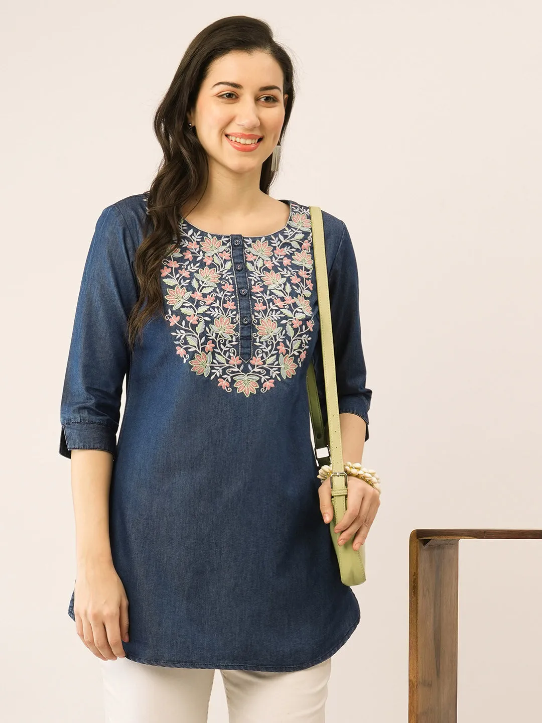 Buy Dx Round Neck Straight Denim Tunic for Women Online - Zola