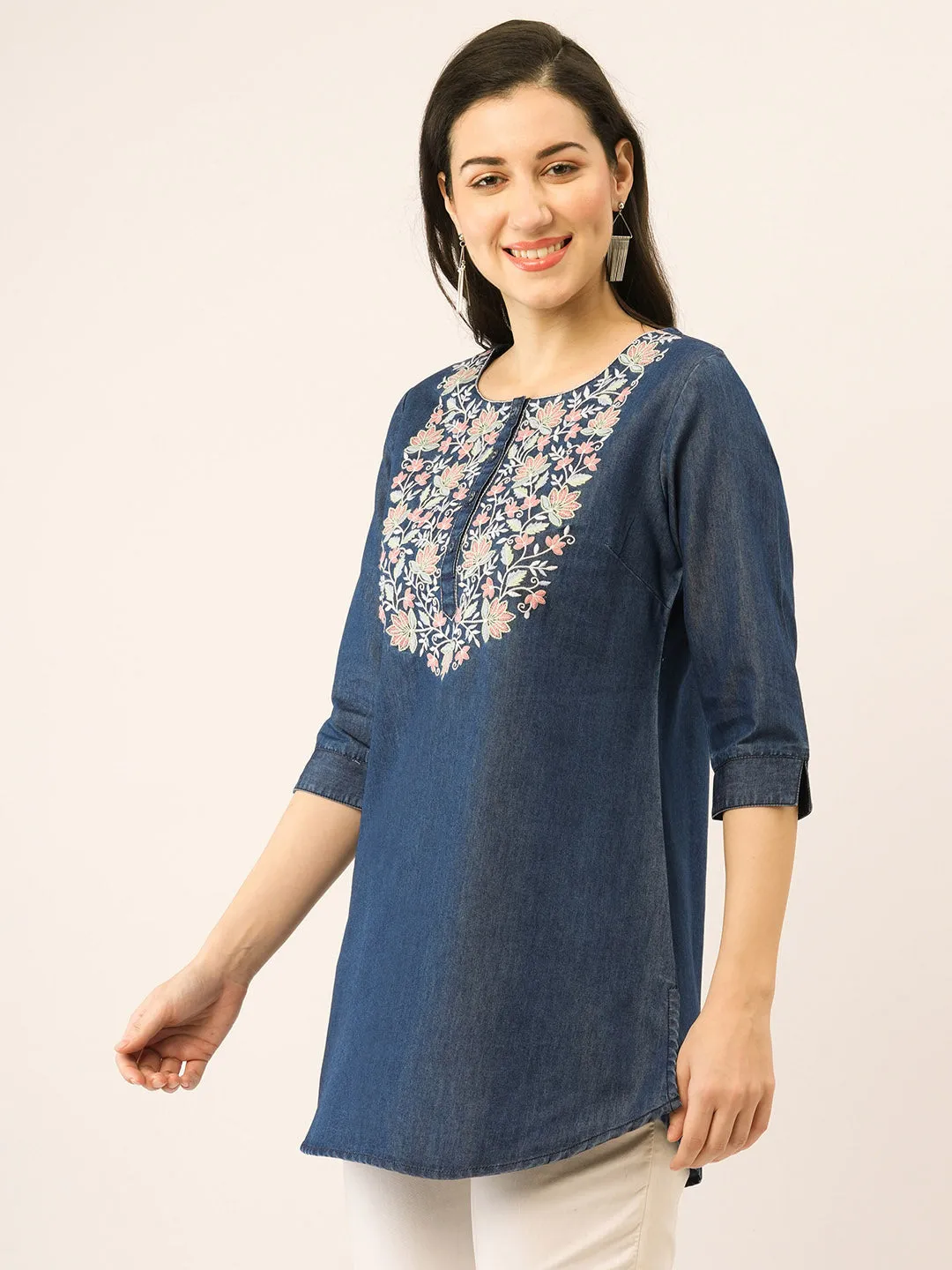 Buy Dx Round Neck Straight Denim Tunic for Women Online - Zola