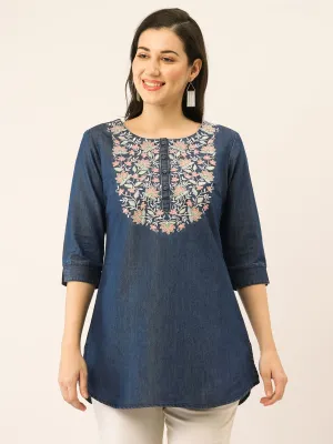 Buy Dx Round Neck Straight Denim Tunic for Women Online - Zola