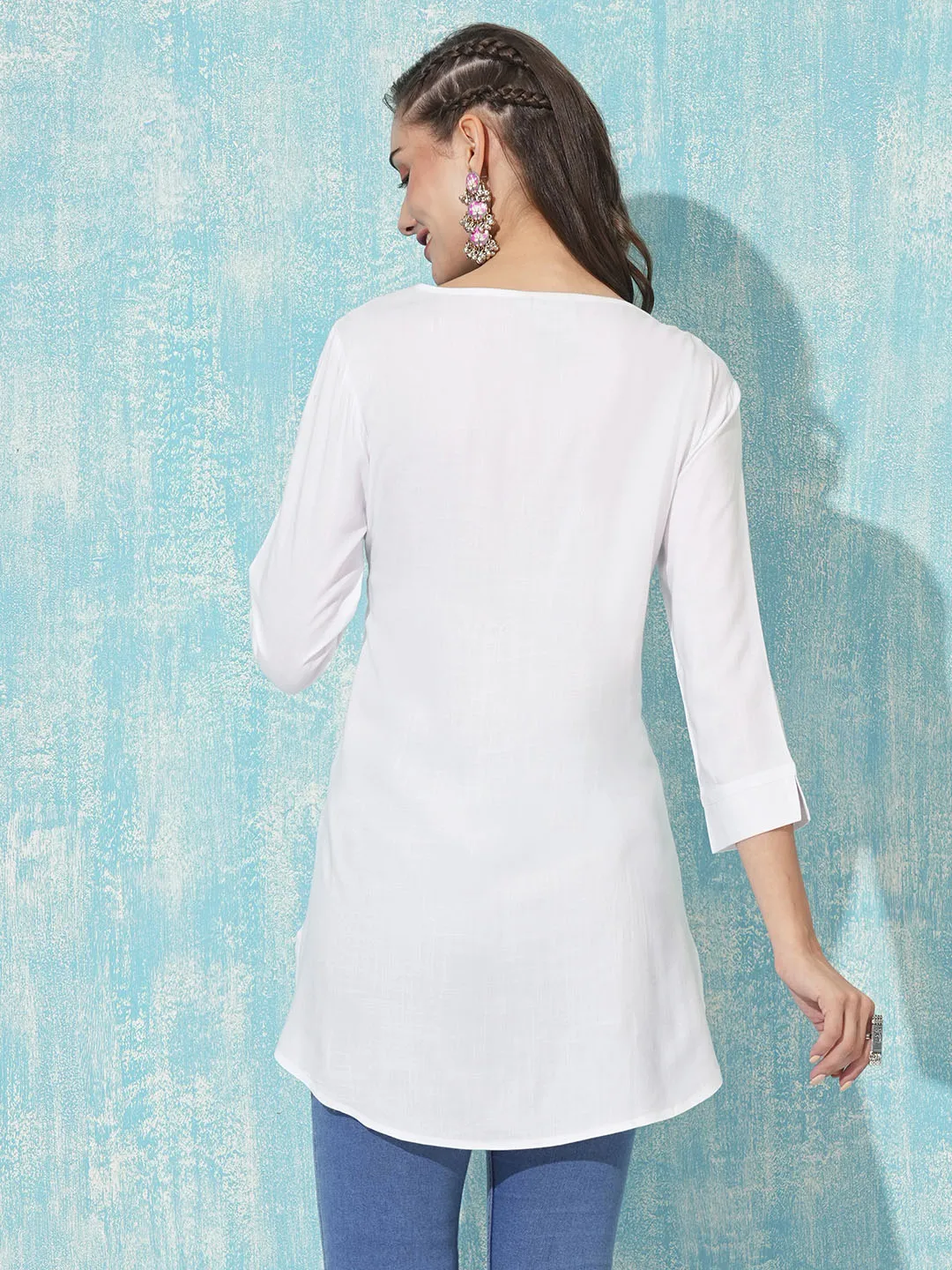 Buy V Neck White Comfort Fit Rayon Tunic For Women Online - Zola