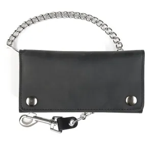 BW339  Credit Card Tri-Fold Wallet w/ Chain- Black