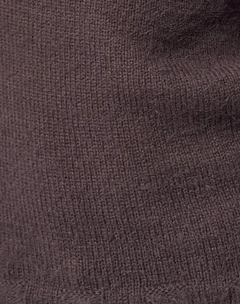 Calyce Off Shoulder Top in Fluffy Knit Dark Brown