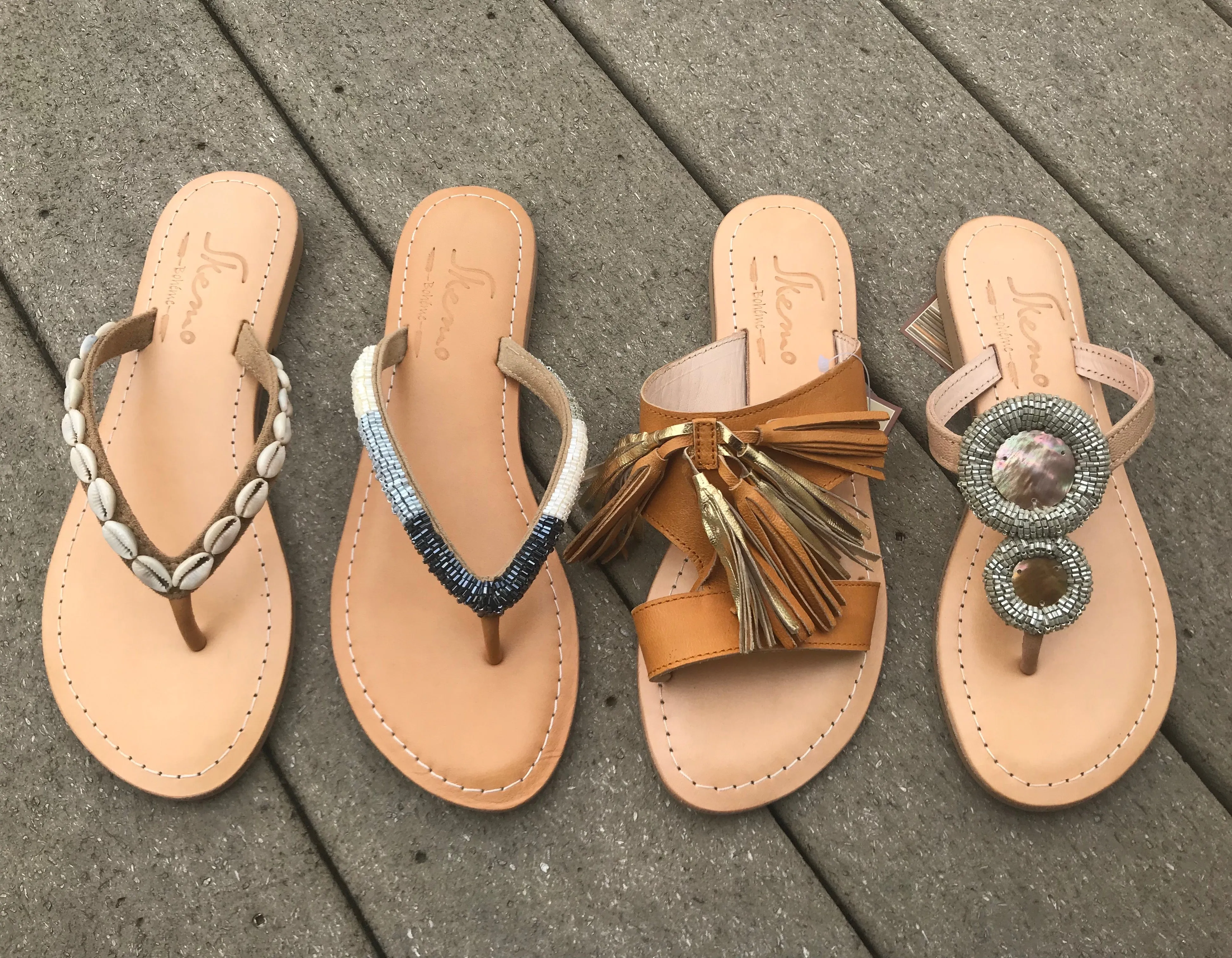 Camel w/gold tassel slide sandals