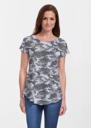 Camo Grey (9245) ~ Signature Short Sleeve Scoop Neck Flowy Tunic