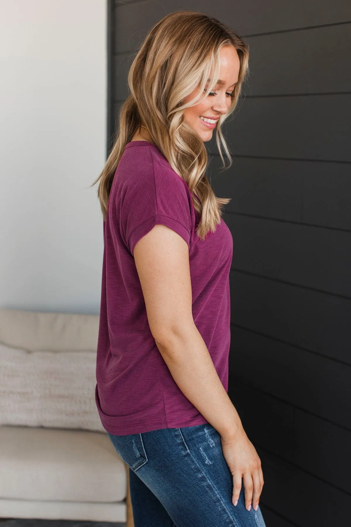 Can't Be Fooled V-Neck Top- Magenta