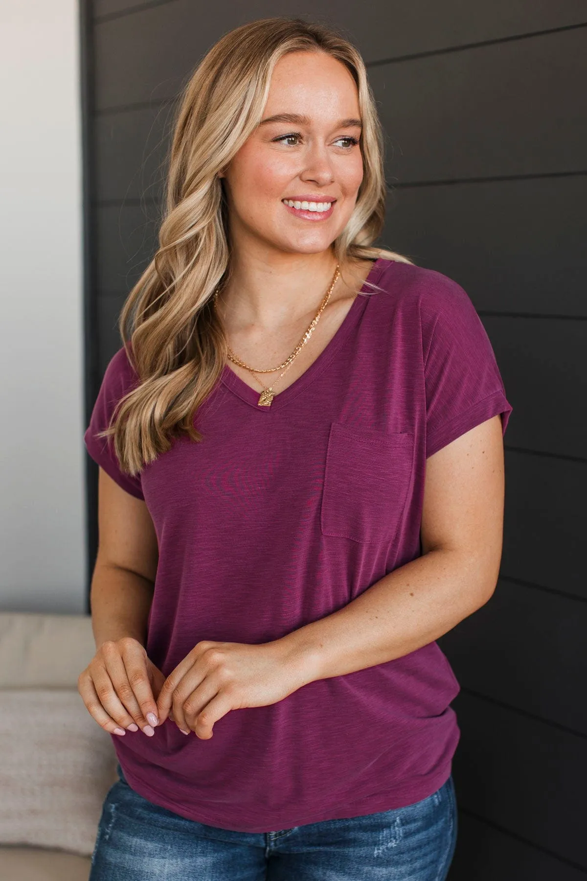 Can't Be Fooled V-Neck Top- Magenta