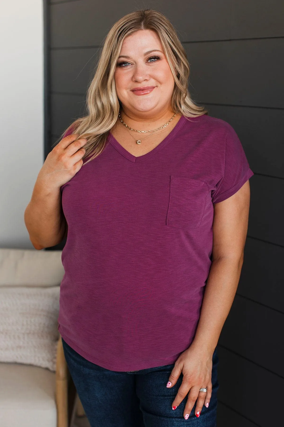 Can't Be Fooled V-Neck Top- Magenta