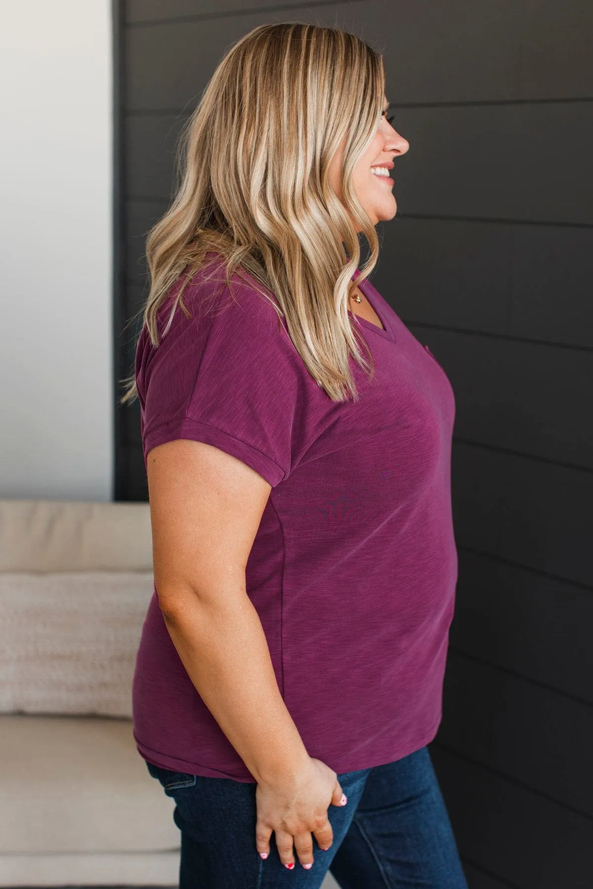 Can't Be Fooled V-Neck Top- Magenta
