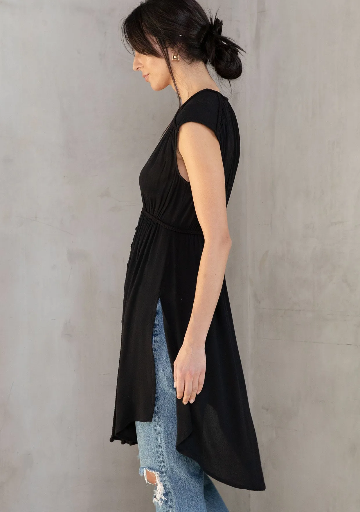 Cap Sleeve Button Front Tunic Top