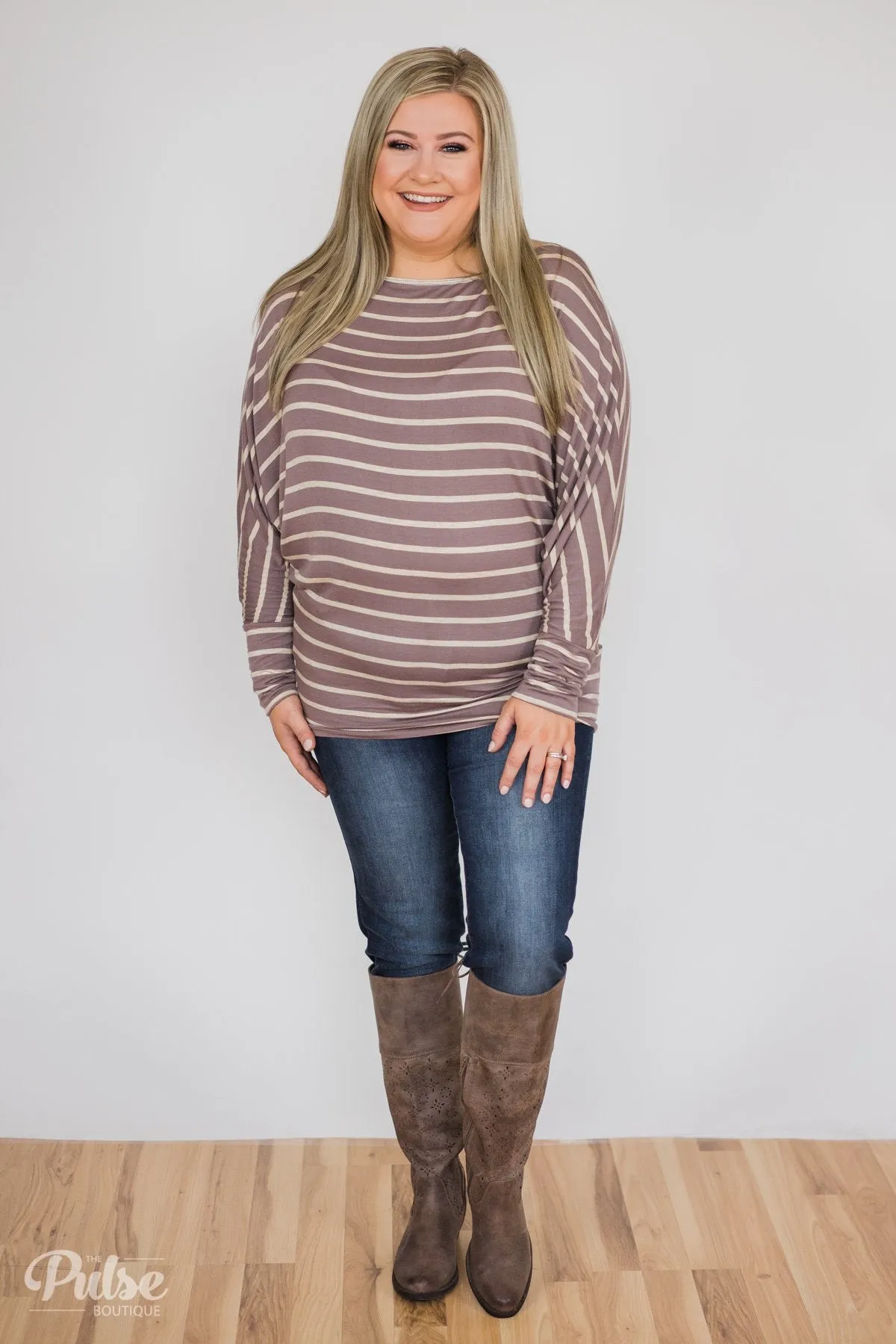 Captivated by Love Striped Top- Purple/Taupe