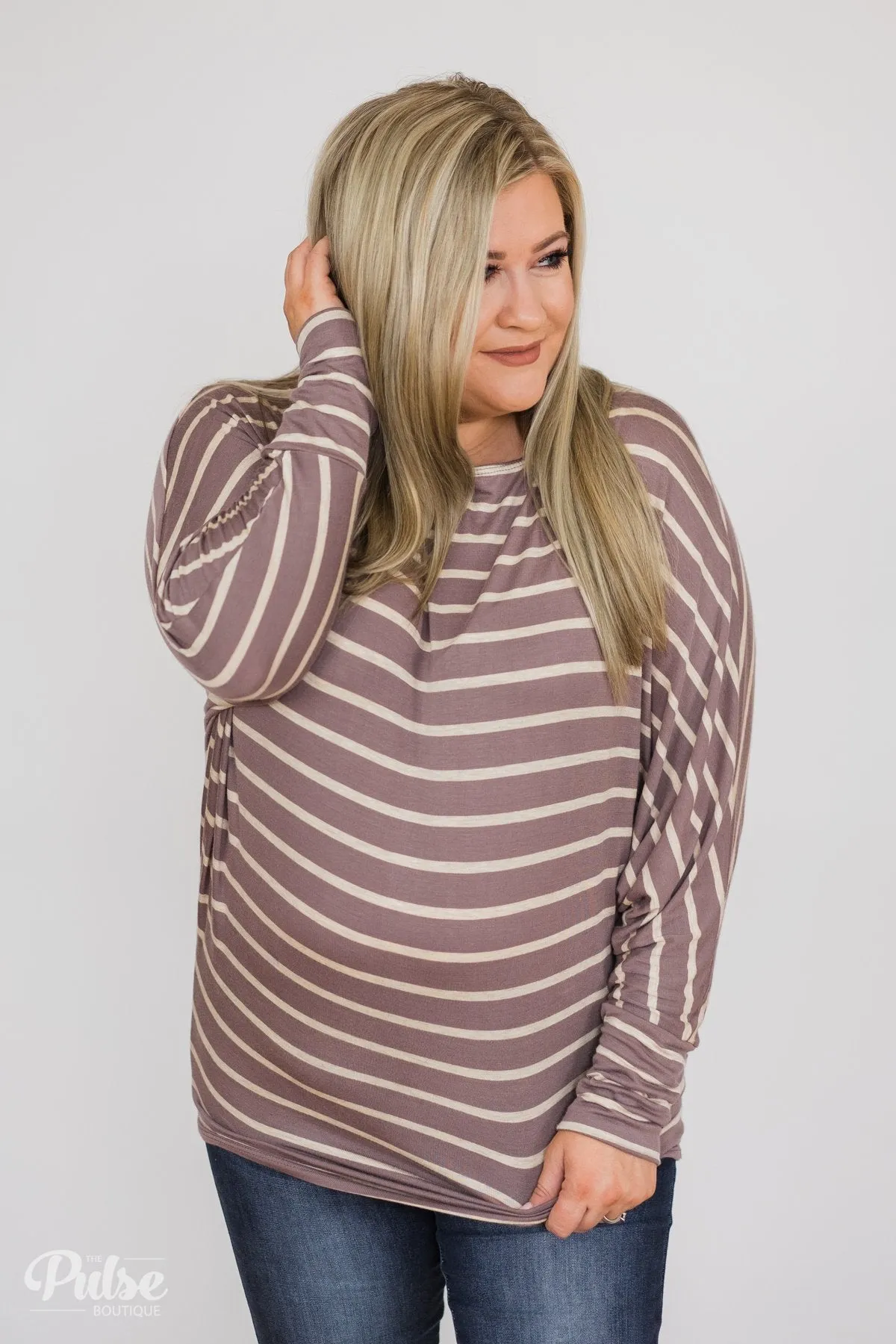 Captivated by Love Striped Top- Purple/Taupe