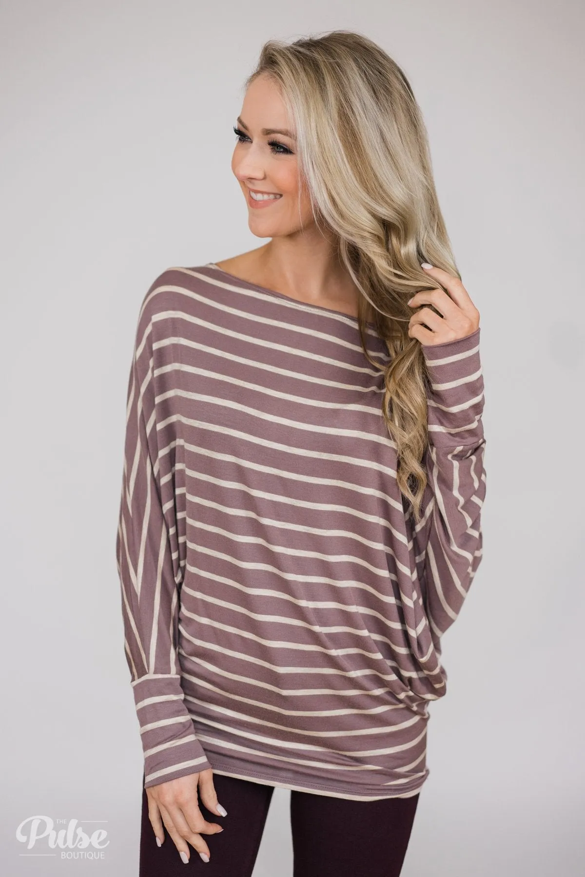 Captivated by Love Striped Top- Purple/Taupe