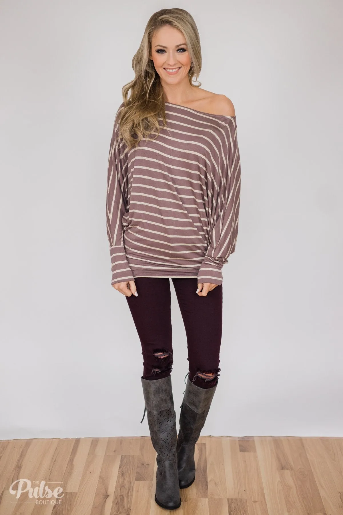 Captivated by Love Striped Top- Purple/Taupe