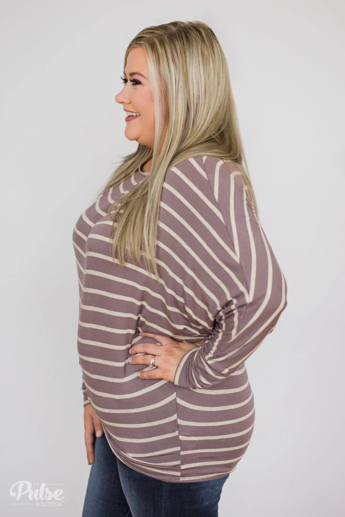Captivated by Love Striped Top- Purple/Taupe