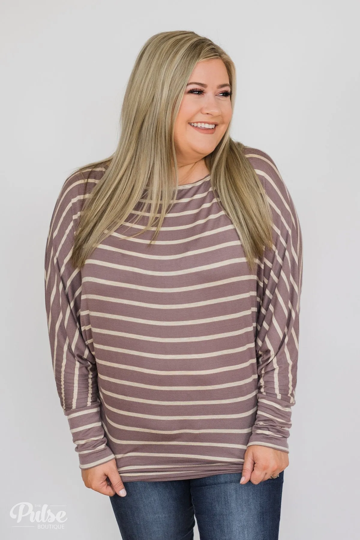 Captivated by Love Striped Top- Purple/Taupe
