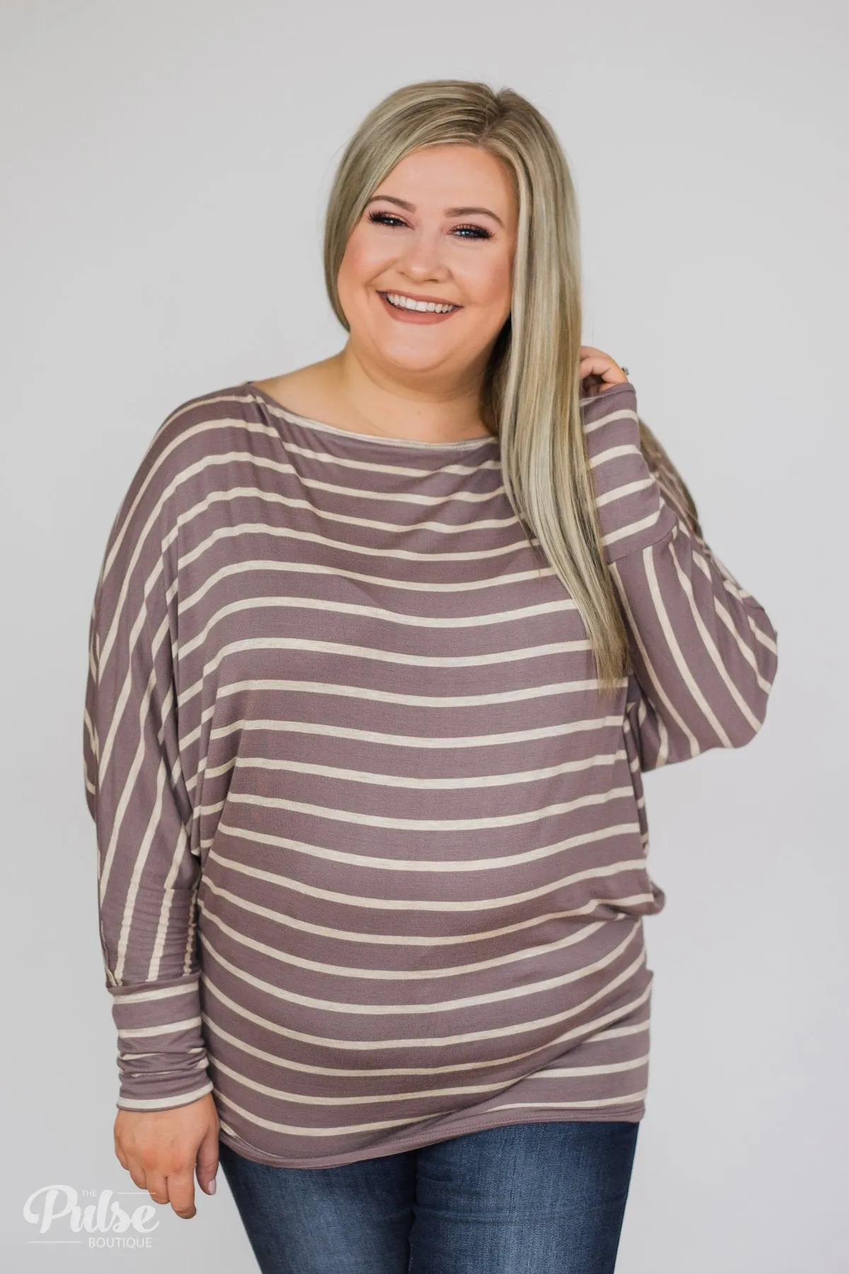 Captivated by Love Striped Top- Purple/Taupe