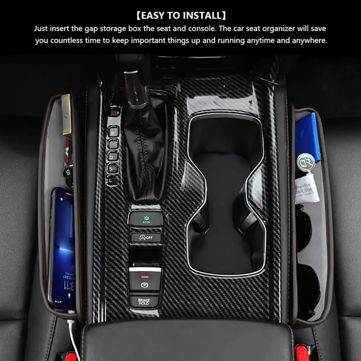 Car Seat Gap Filler Organizer, Custom-Fit For Car, Multifunctional PU Leather Console Side Pocket Organizer for Cellphones, Cards, Wallets, Keys WAWQ226