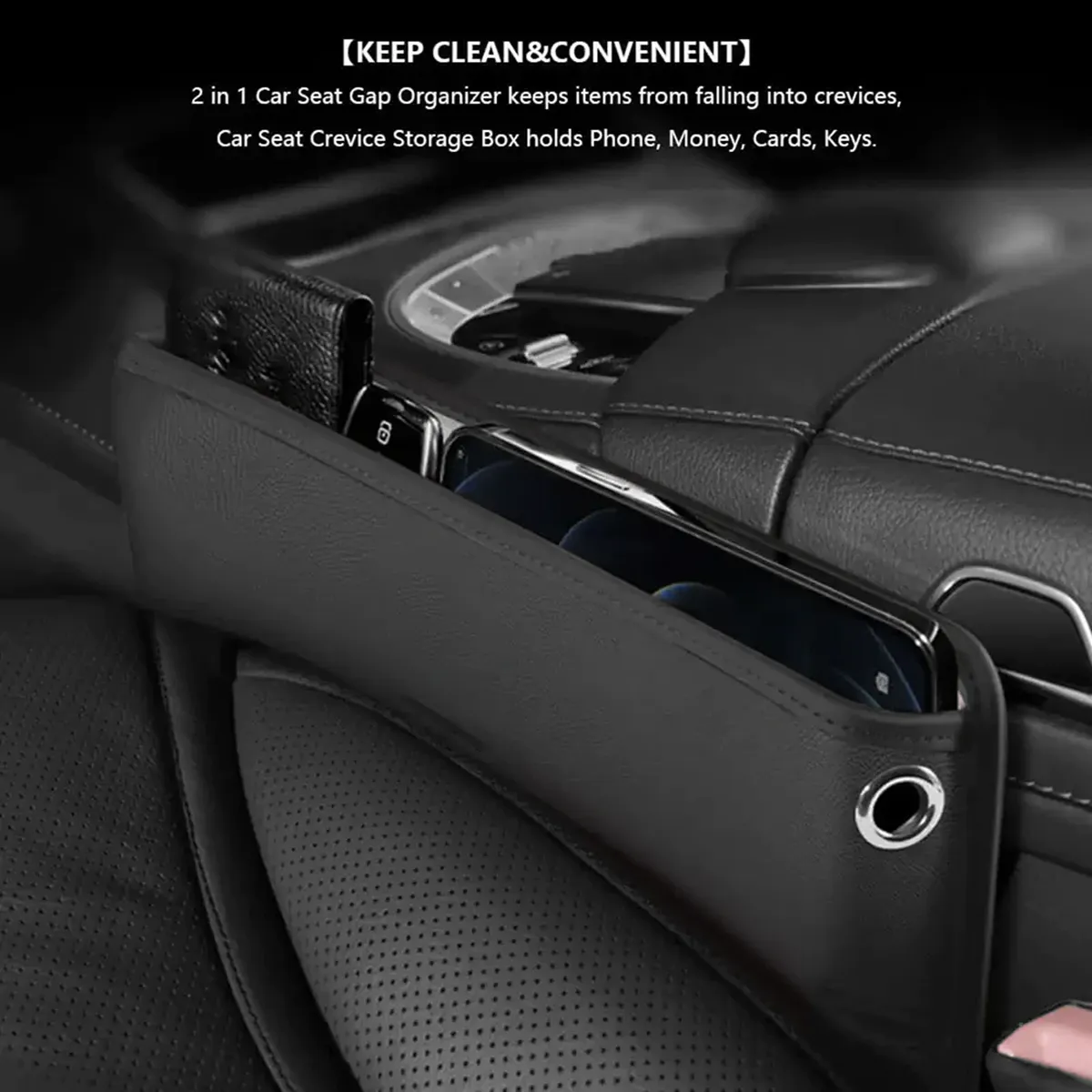 Car Seat Gap Filler Organizer, Custom-Fit For Car, Multifunctional PU Leather Console Side Pocket Organizer for Cellphones, Cards, Wallets, Keys WAWQ226