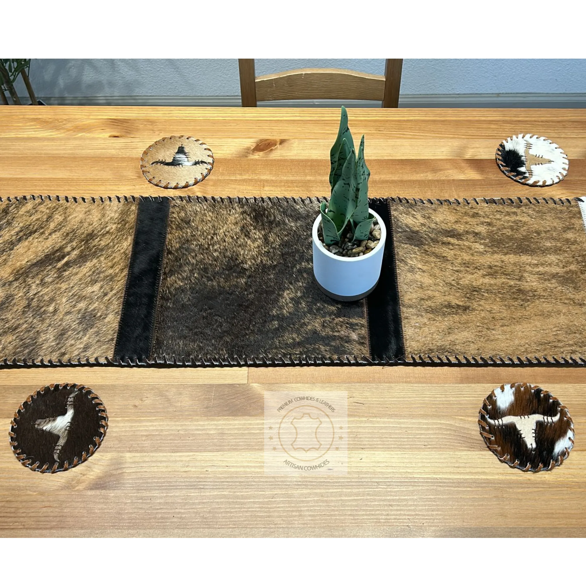 Caramel color Cowhide Table Runner - 8ft -  Table Decor Runner