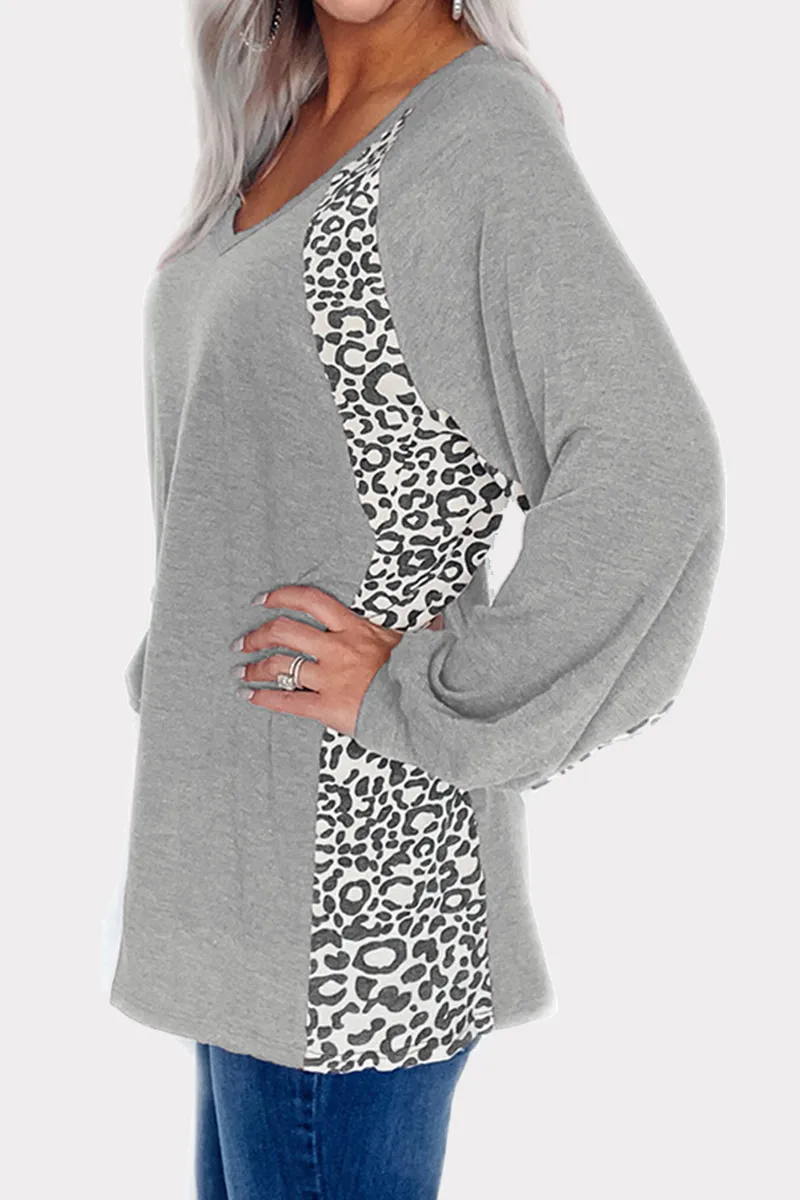Casual Leopard Split Joint V Neck Tops(4 Colors)