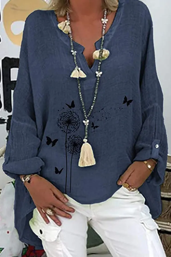 Casual Print Patchwork V Neck Tops