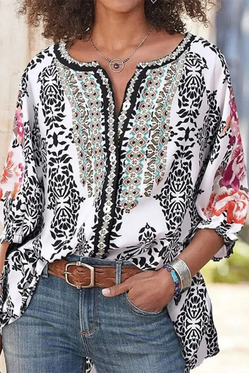 Casual Print Printing V Neck Tops
