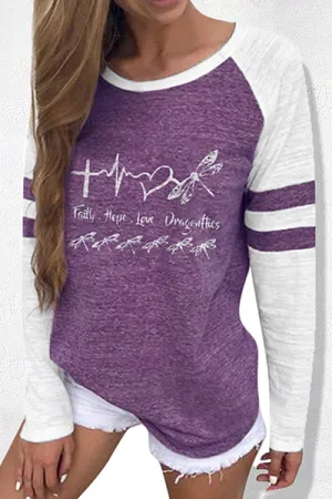 Casual Print Split Joint O Neck Tops(4 Colors)