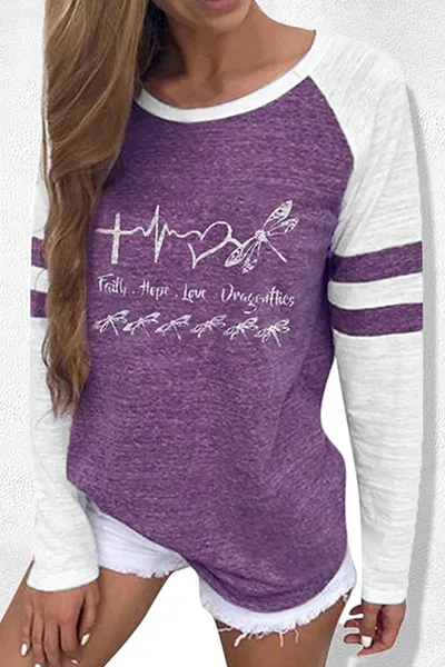 Casual Print Split Joint O Neck Tops(4 Colors)