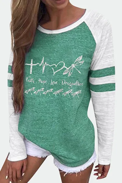 Casual Print Split Joint O Neck Tops(4 Colors)