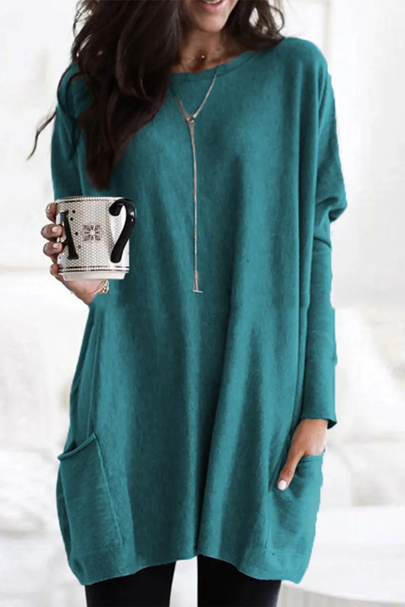 Casual Solid Split Joint Pocket V Neck Tops(4 Colors)