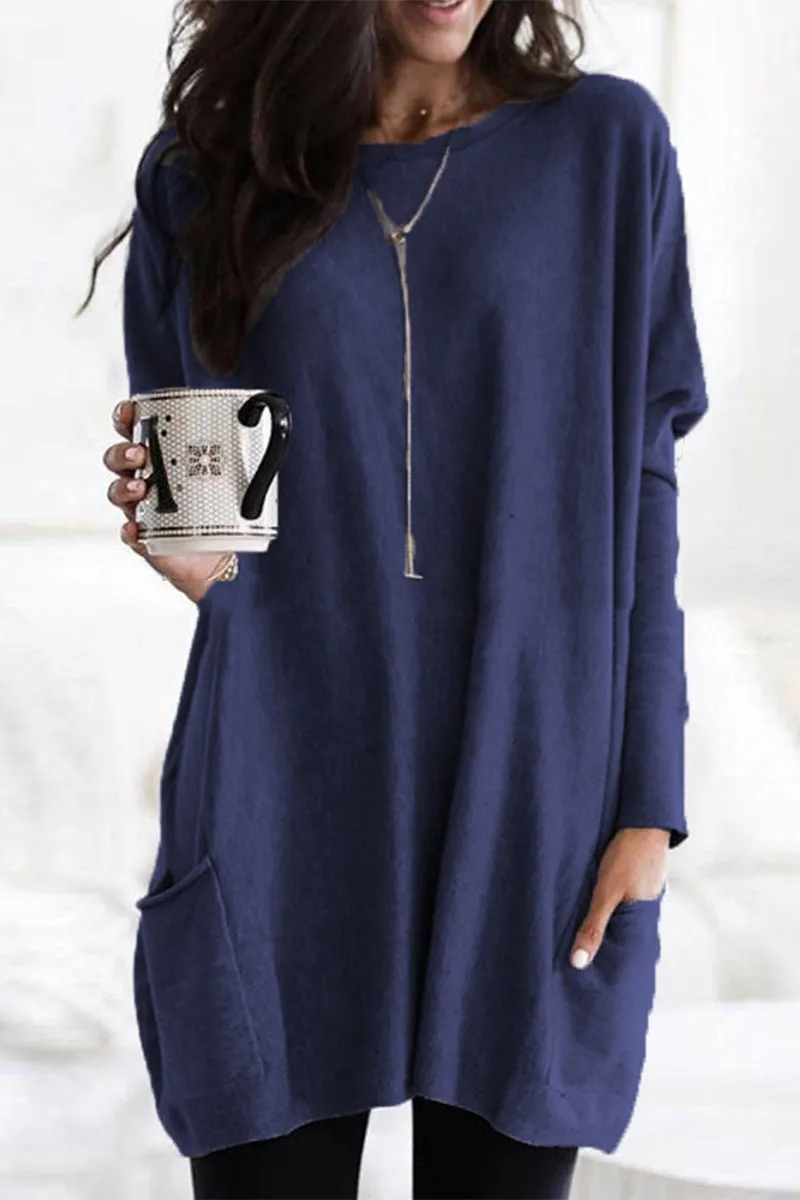 Casual Solid Split Joint Pocket V Neck Tops(4 Colors)