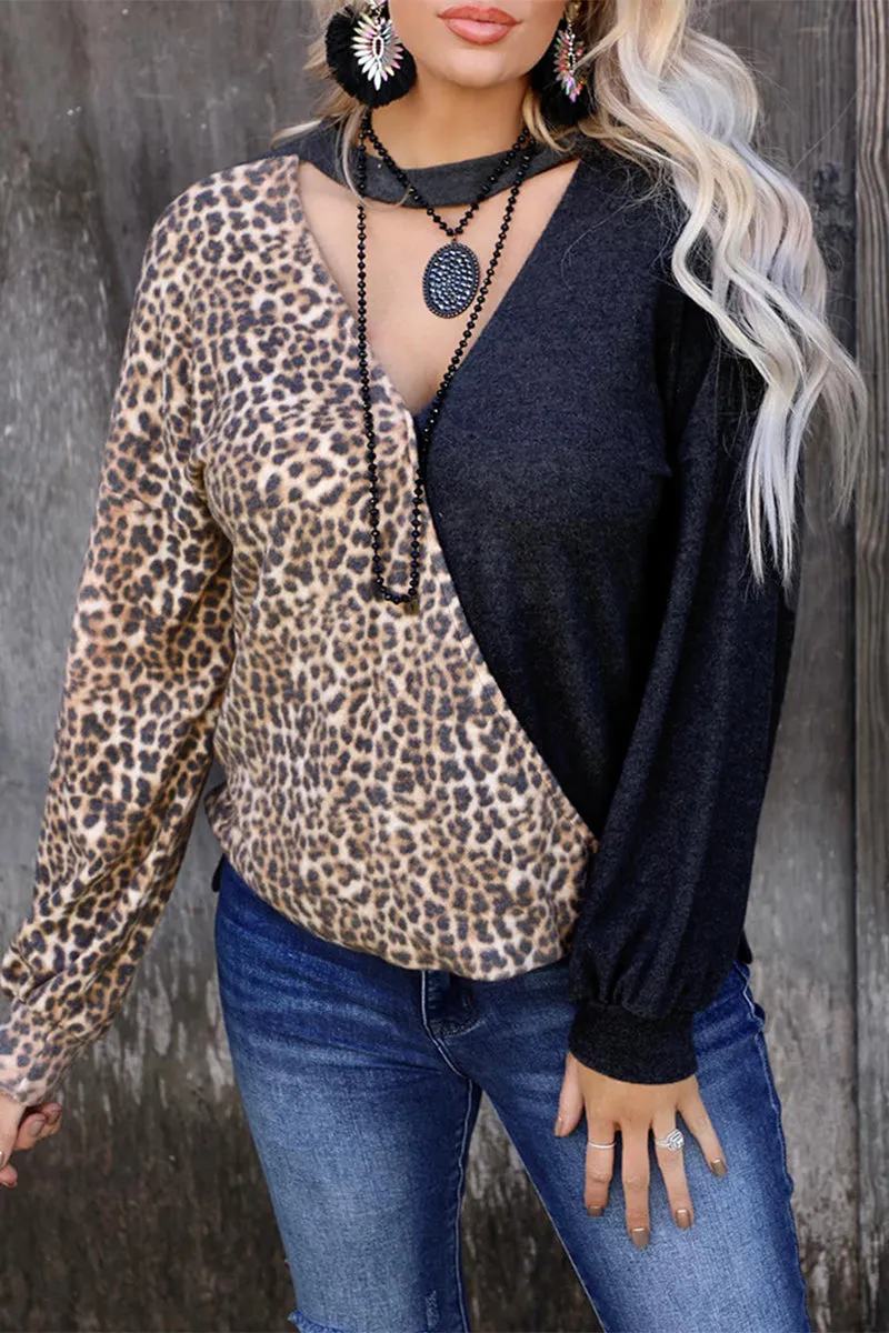 Casual Street Leopard Printing V Neck Tops