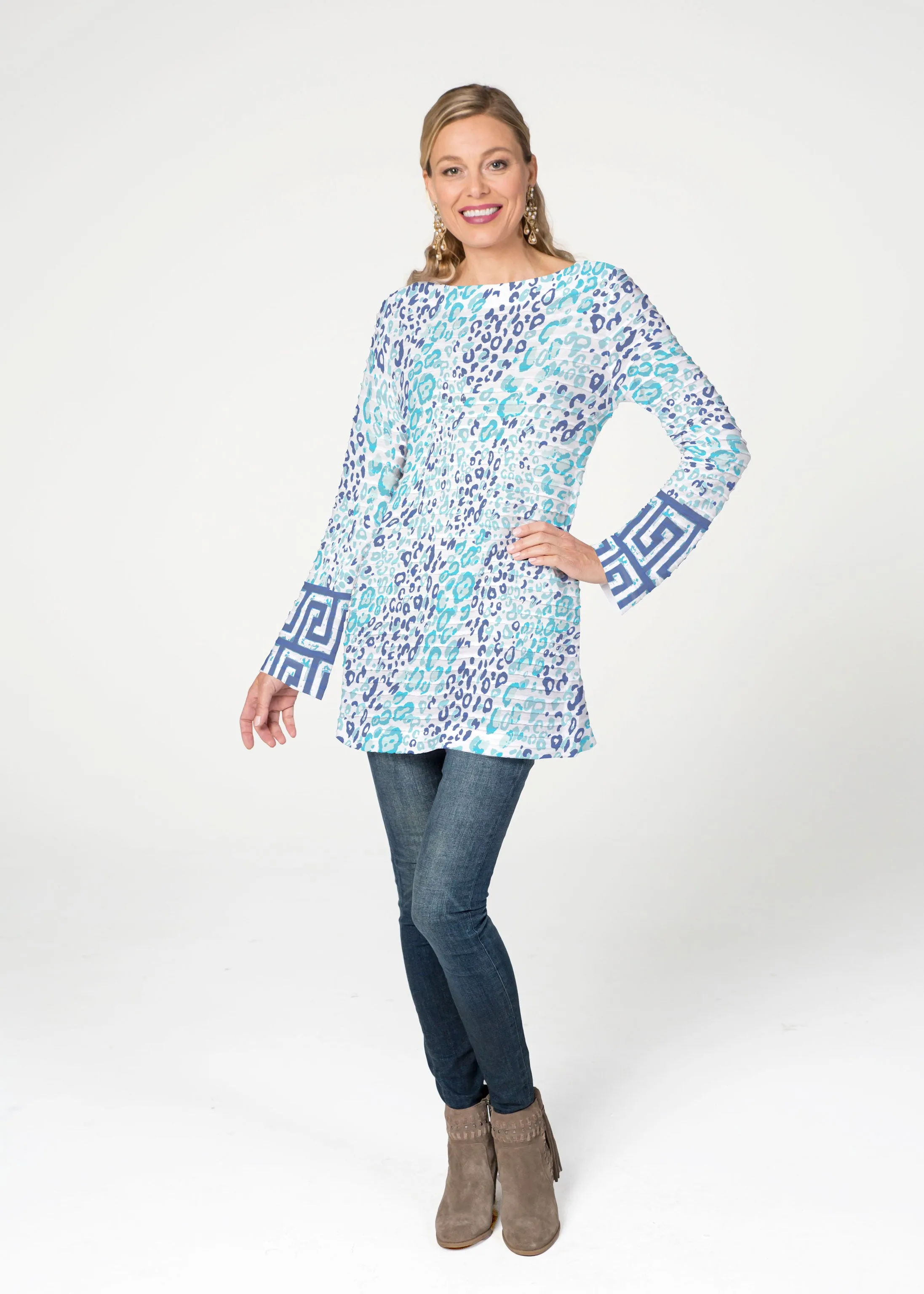 Cat Blue (7755) ~ Banded Boatneck Tunic