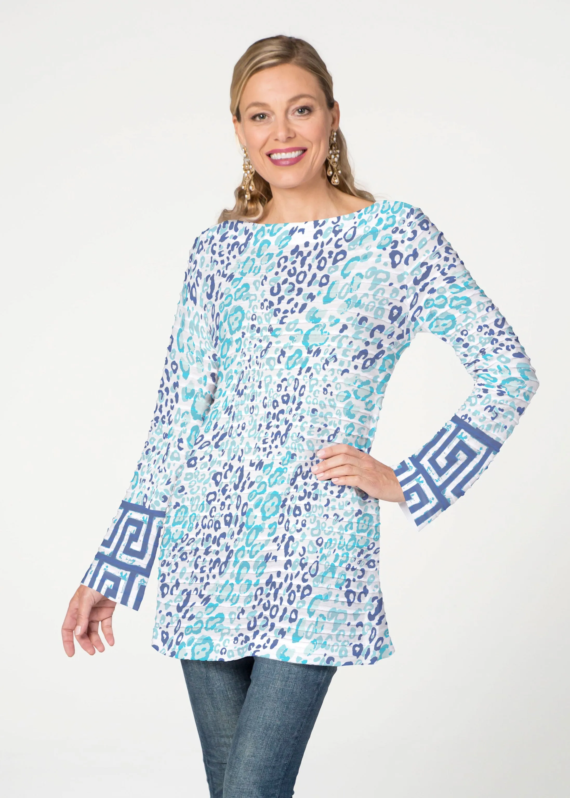 Cat Blue (7755) ~ Banded Boatneck Tunic