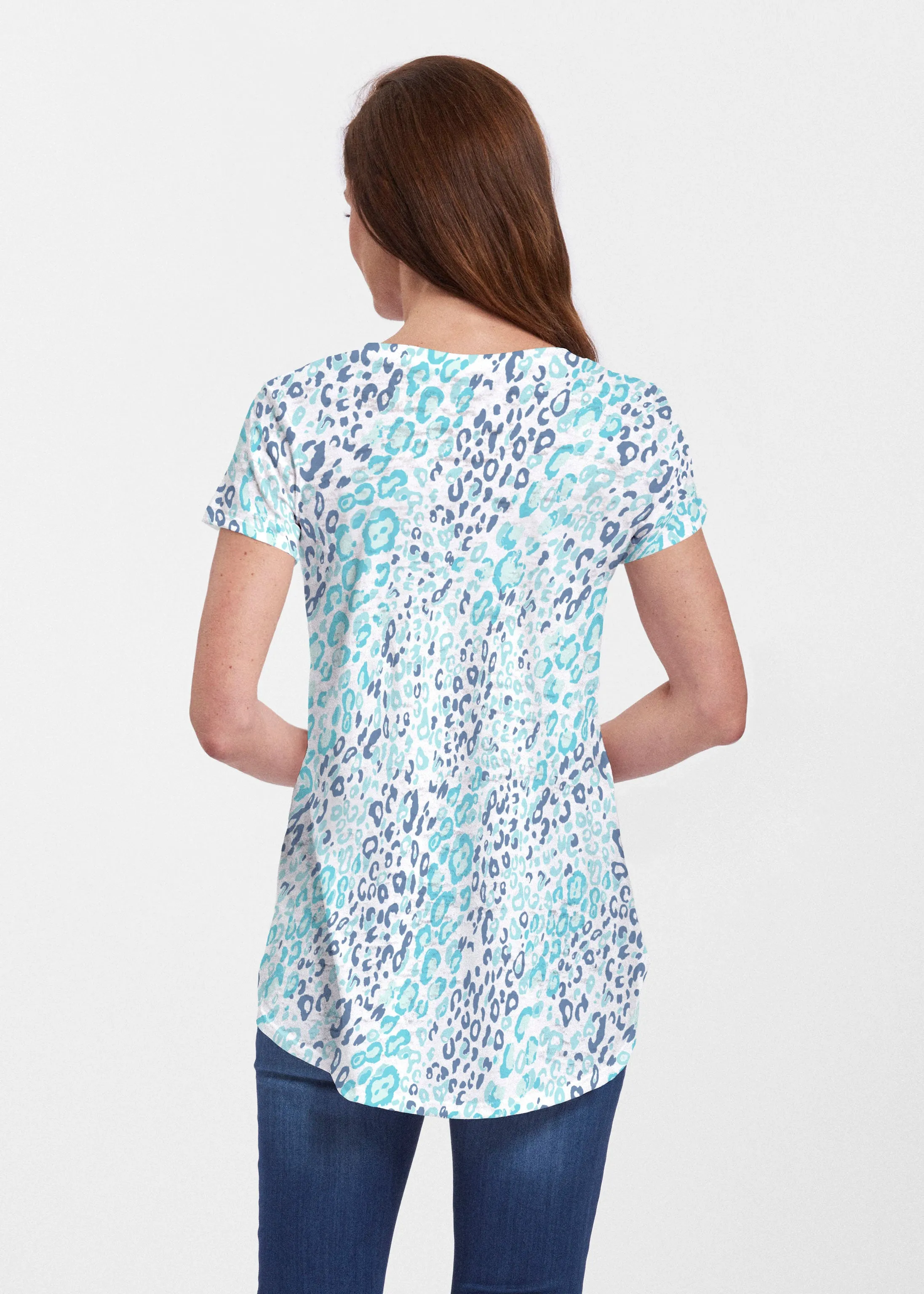 Cat Blue (7755) ~ Signature Short Sleeve Scoop Neck Flowy Tunic
