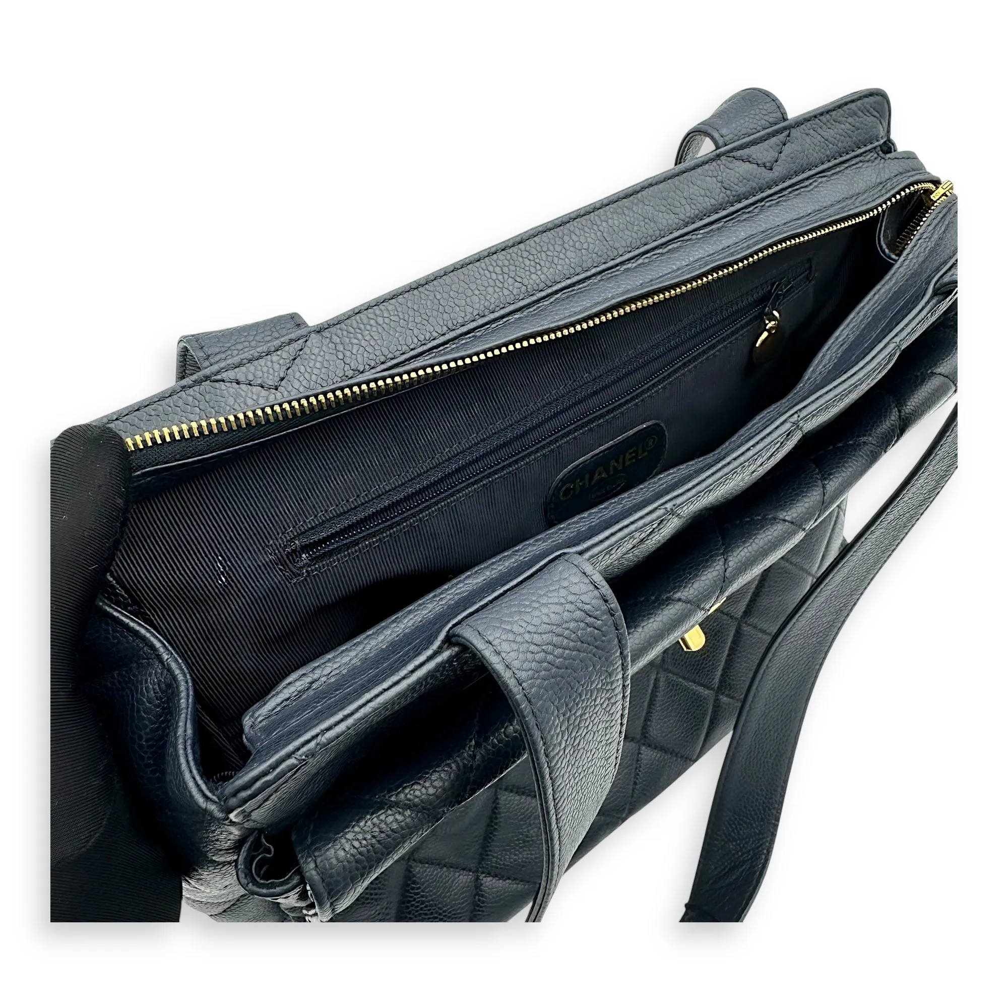 CC Blue Tote Bag in Caviar Leather, Gold hardware