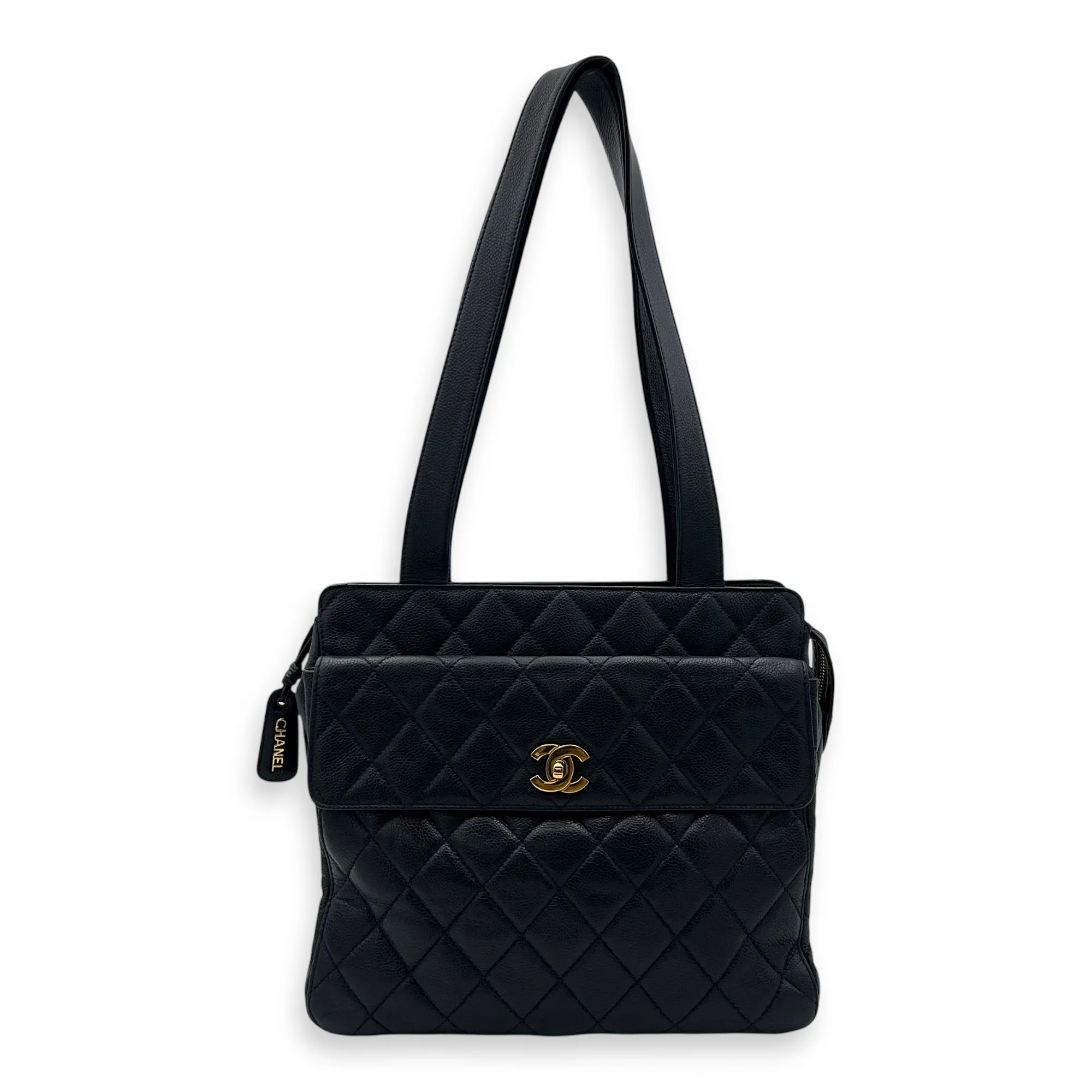 CC Blue Tote Bag in Caviar Leather, Gold hardware