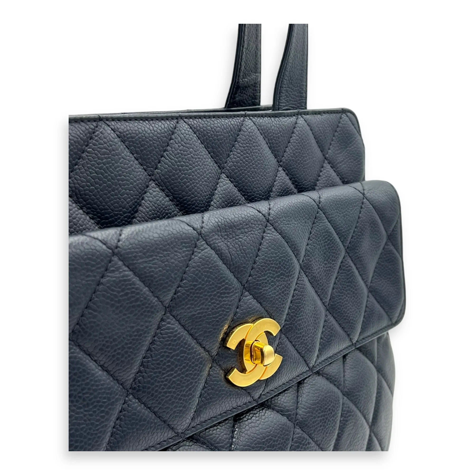 CC Blue Tote Bag in Caviar Leather, Gold hardware