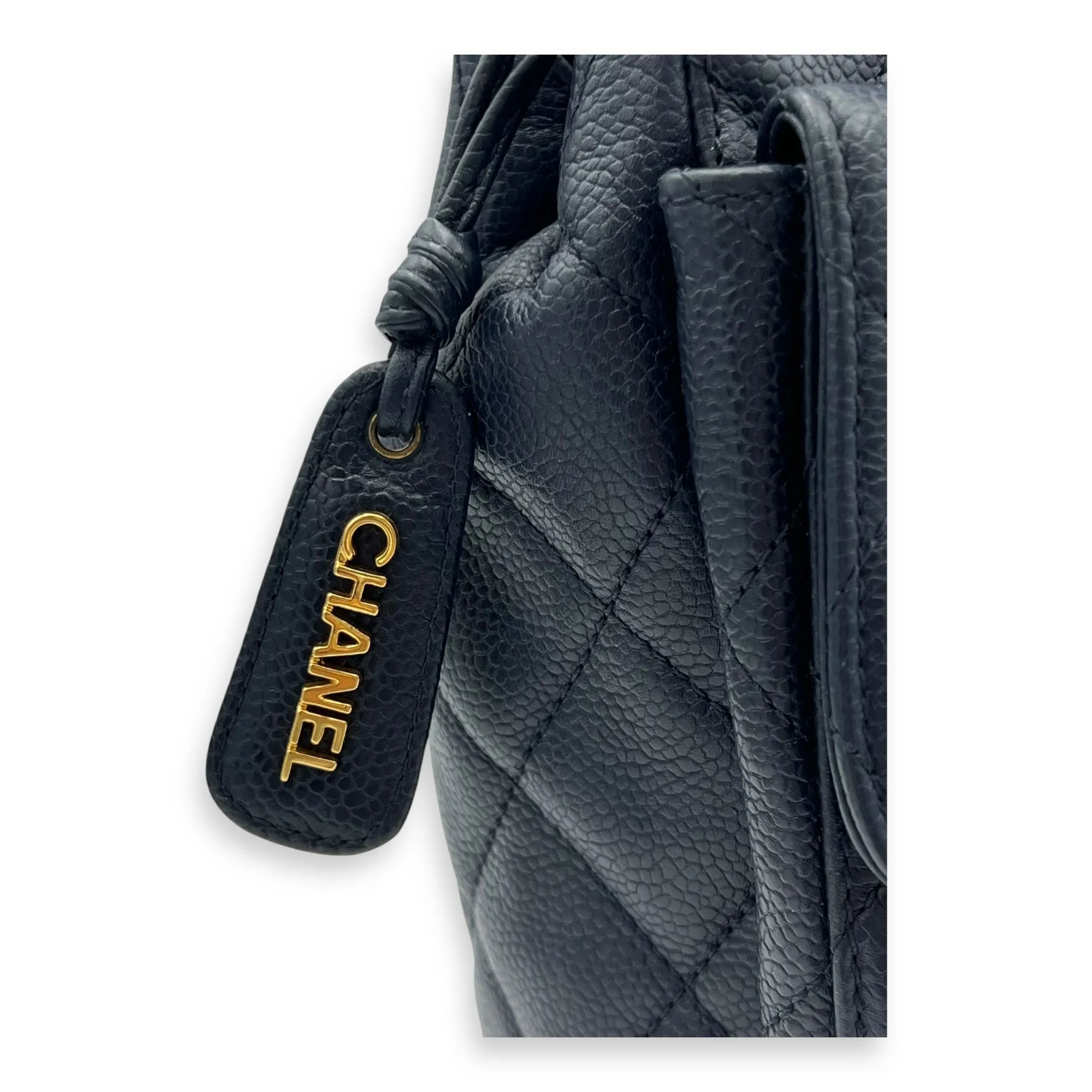 CC Blue Tote Bag in Caviar Leather, Gold hardware