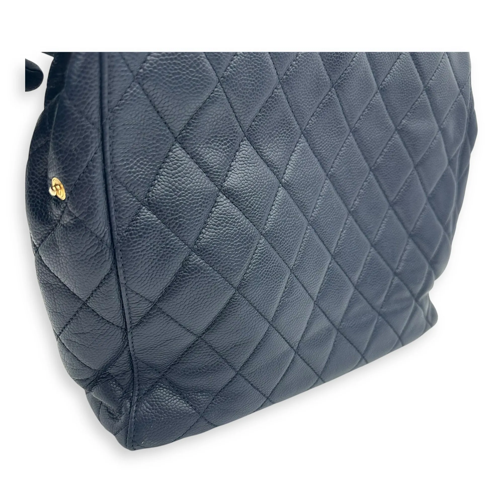 CC Blue Tote Bag in Caviar Leather, Gold hardware