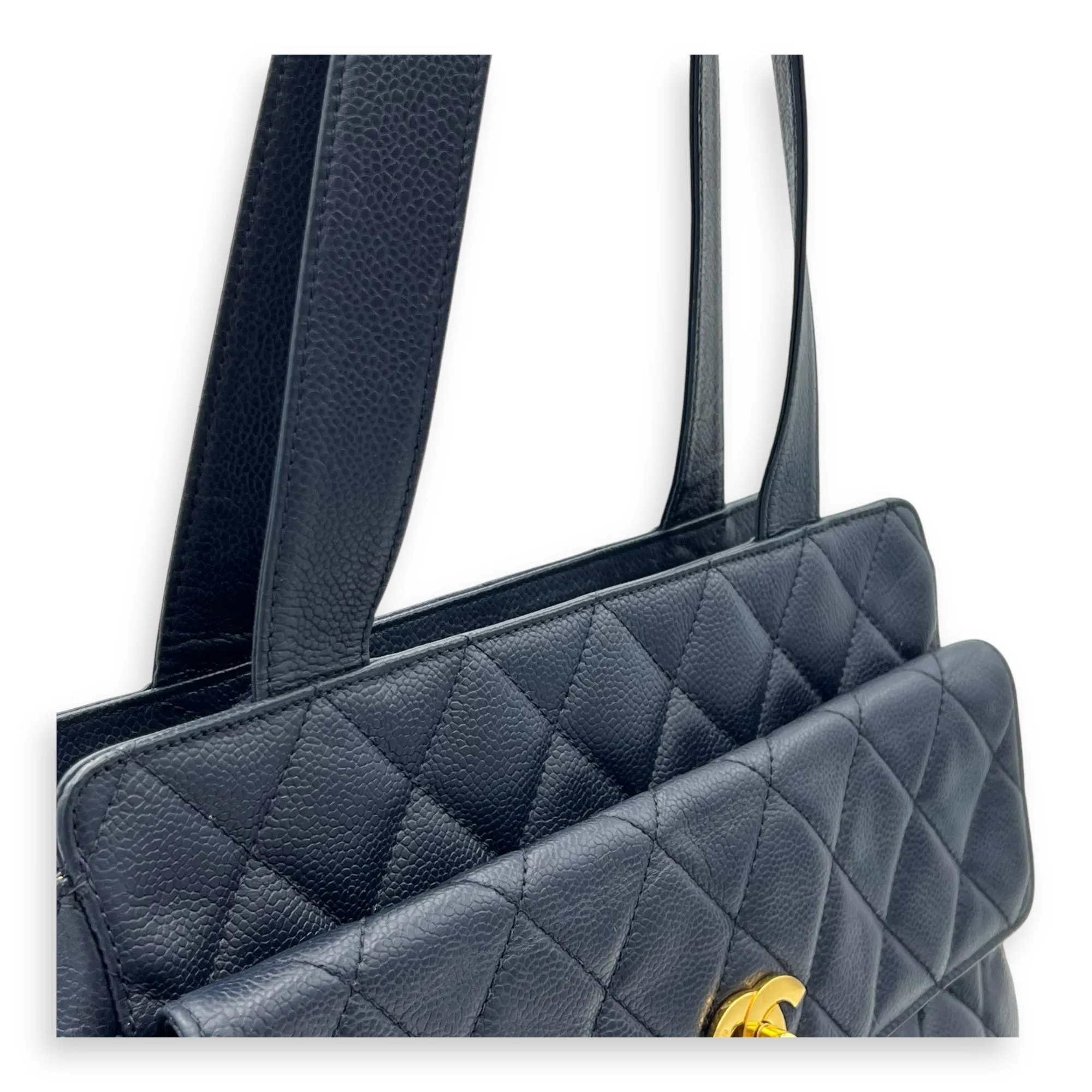 CC Blue Tote Bag in Caviar Leather, Gold hardware