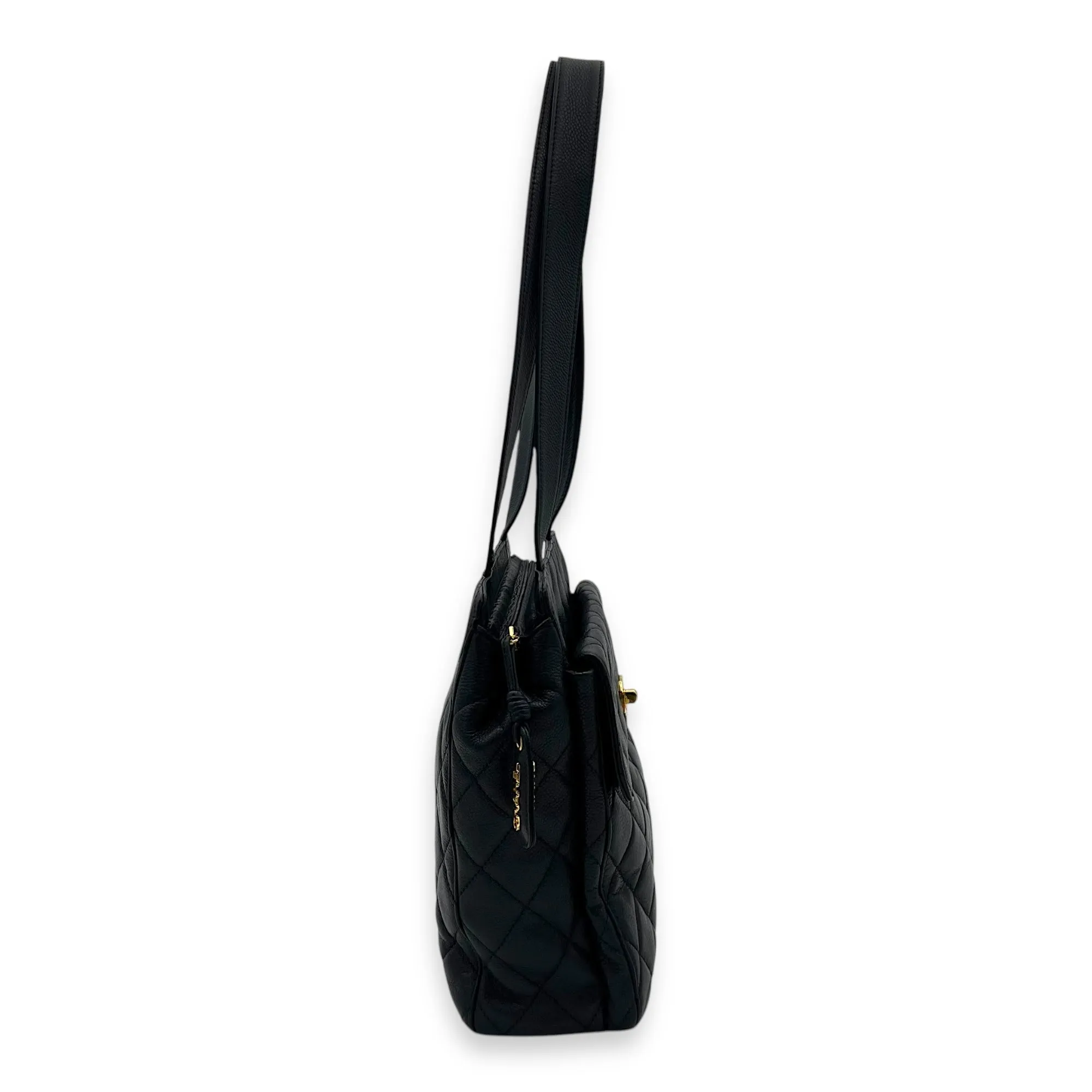 CC Blue Tote Bag in Caviar Leather, Gold hardware