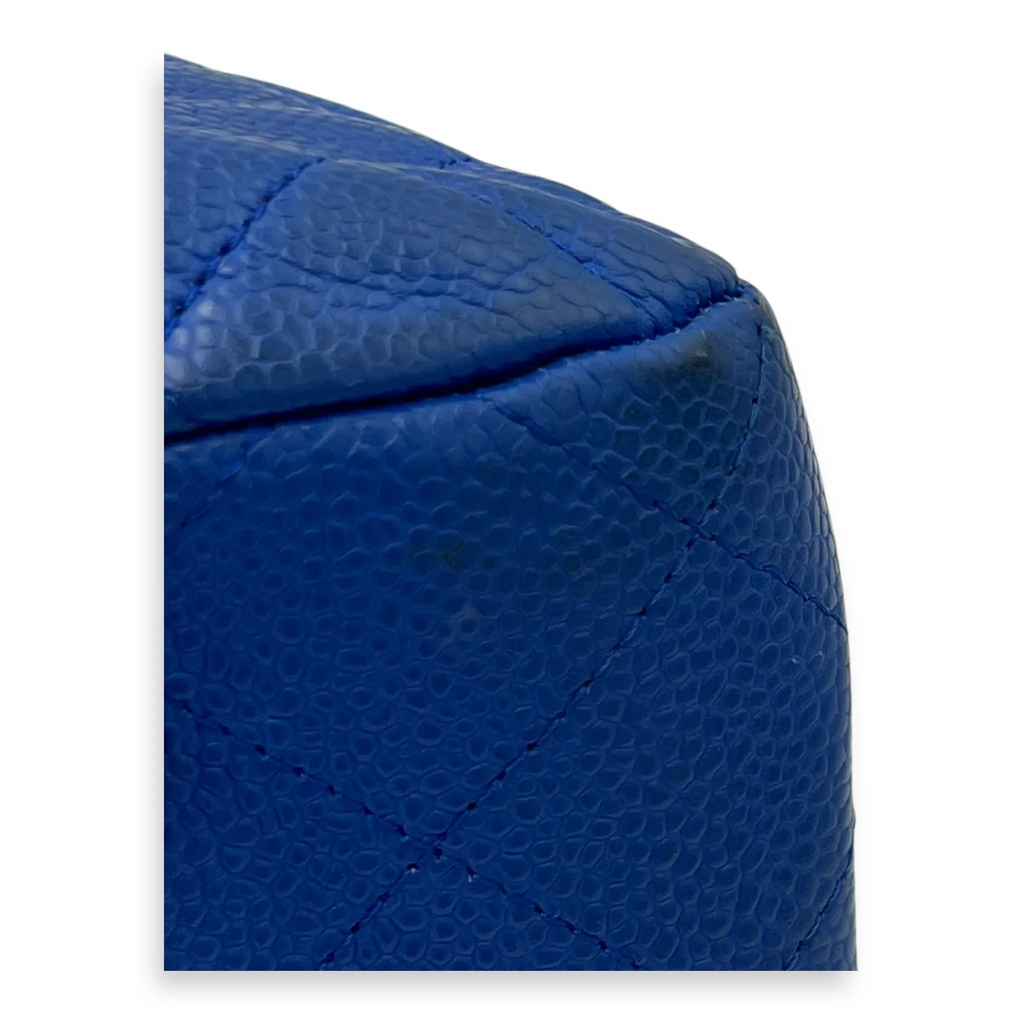 CC Quilted Blue Tote Bag in Caviar Leather, Ruthenium hardware