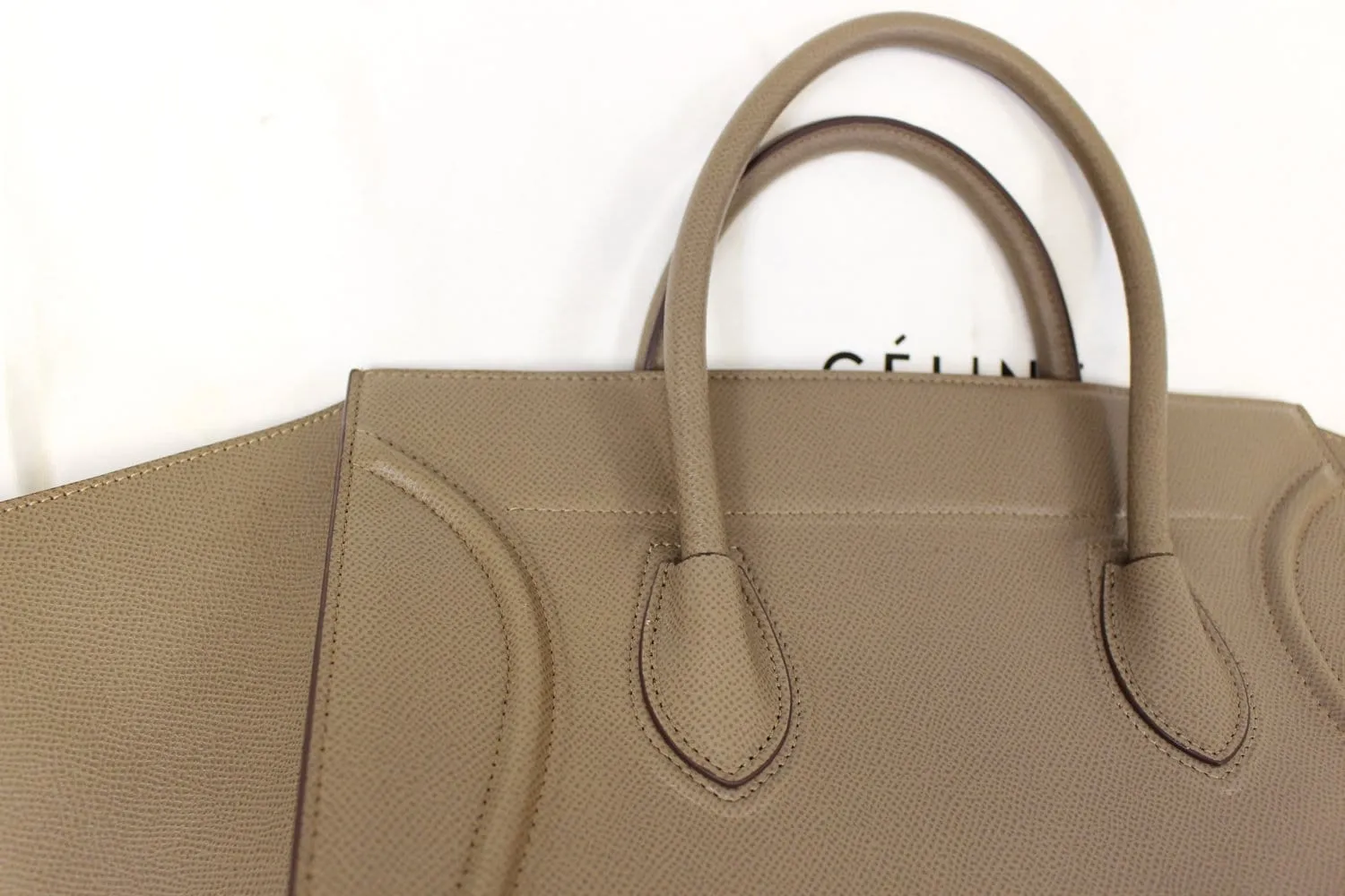 CELINE Taupe Grained Calfskin Leather Large Phantom Luggage Tote Bag