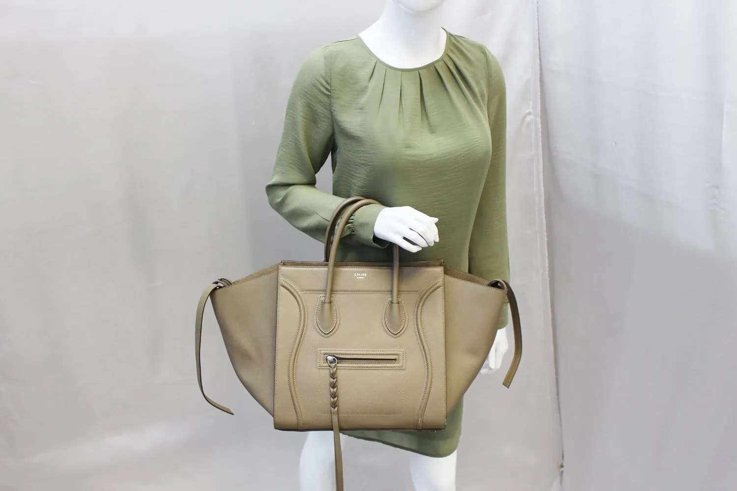 CELINE Taupe Grained Calfskin Leather Large Phantom Luggage Tote Bag